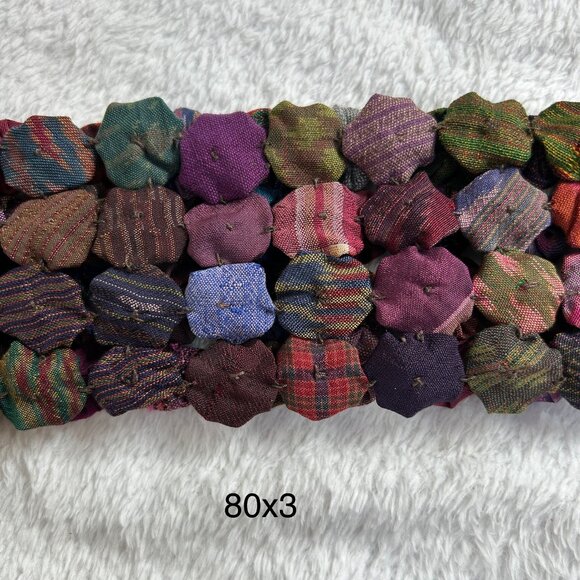 Seastra Handmade Yo-Yo Quilt Scarf Wrap Multicolor Textured Circles Boho 80"x3" - Picture 4 of 4